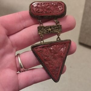 Vintage Cinnabar Brooch